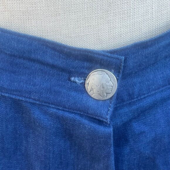 Vintage Western Skirt Womens Medium Blue Chambray Midi Nickel Button Cowgirl - Picture 8 of 12
